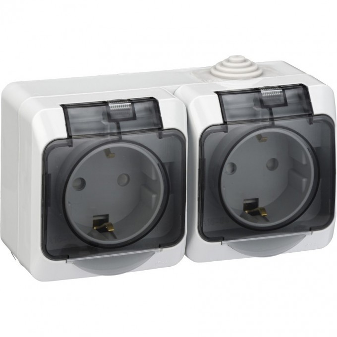 Розетка SCHNEIDER ELECTRIC ЭТЮД О/У IP44 двойная, с заземлением со шторками 16А 250B, серый, Россия PA16-244C