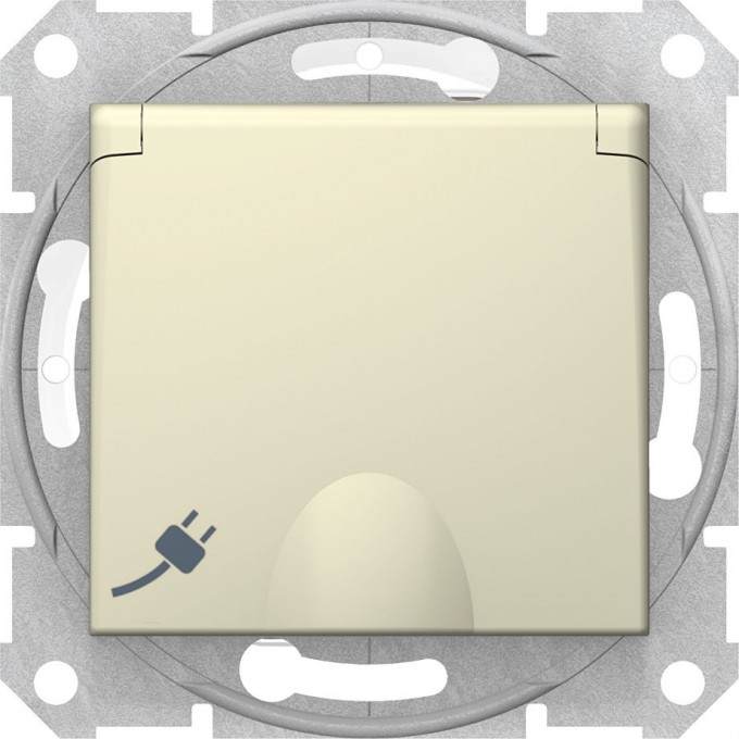 Розетка SCHNEIDER ELECTRIC SEDNA с зазем. конт., с защ. шторк., с крышкой, IP44, бежевый SDN3100347
