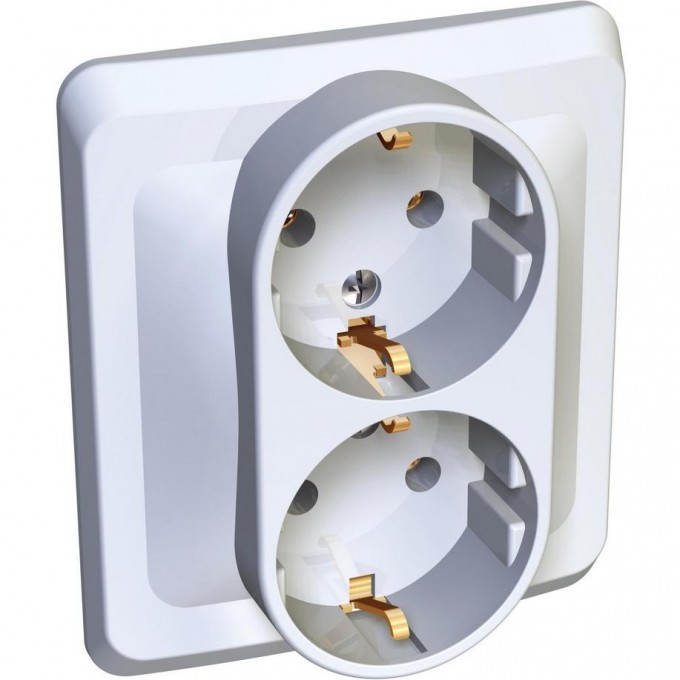 Розетка двойная SCHNEIDER ELECTRIC ЭТЮД С/У с заземлением без шторок 16А 250B, белый, Россия PC16-007B