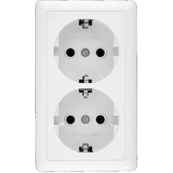 Розетка двойная SCHNEIDER ELECTRIC ХИТ О/У, с заземлением без шторок 16А, 250В, белый. Россия RA16-238-B