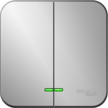 2-клавишный выключатель SCHNEIDER ELECTRIC BLANCA с подсветкой, с изолирующей пластиной, 10А, 250B, АЛЮМИНИЙ