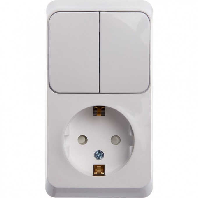 Блок SCHNEIDER ELECTRIC ЭТЮД: розетка с заземлением, со шторками + выключатель 2-клавишный, БЕЛЫЙ, Россия BPA16-202B