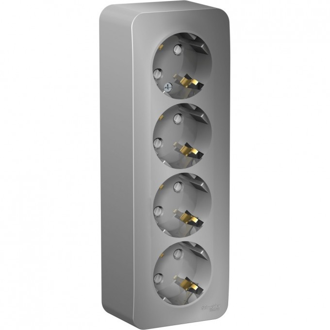 Четырёхместная розетка SCHNEIDER ELECTRIC BLANCA с заземлением, со шторкой, с изолирующей пластиной, 16А, 250В, АЛЮМИНИЙ BLNRA011413