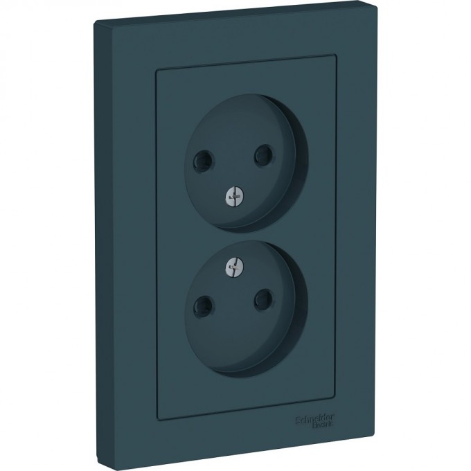 Розетка двойная SCHNEIDER ELECTRIC ATLASDESIGN без заземления, со шторками, в сборе, изумруд ATN000822