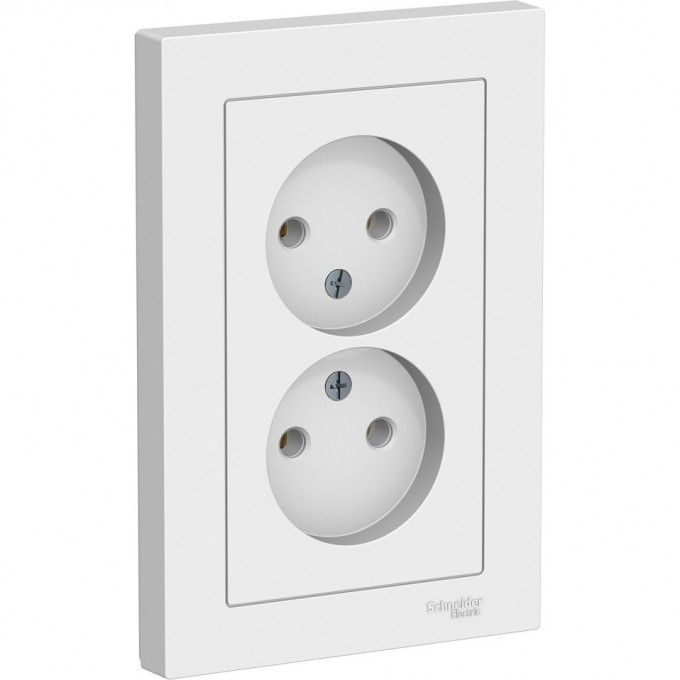 Розетка двойная SCHNEIDER ELECTRIC ATLASDESIGN без заземления, в сборе, белый ATN000120
