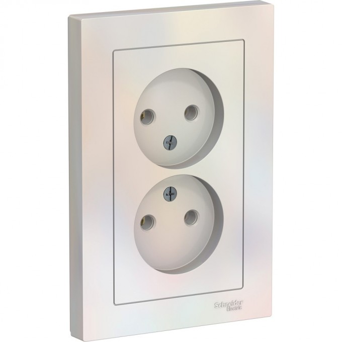 Розетка двойная SCHNEIDER ELECTRIC ATLASDESIGN без заземления, в сборе, жемчуг ATN000420