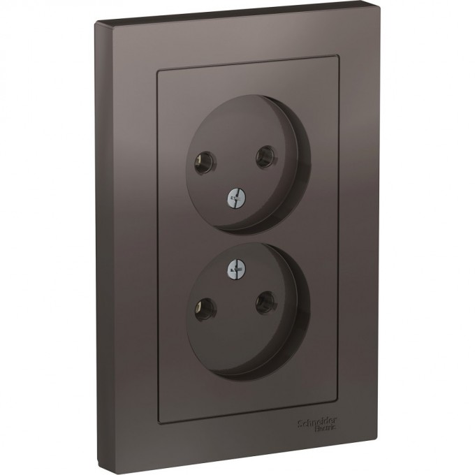 Розетка двойная SCHNEIDER ELECTRIC ATLASDESIGN без заземления, в сборе, мокко ATN000620