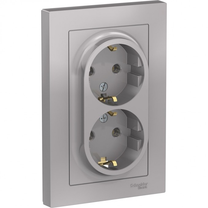 Розетка двойная SCHNEIDER ELECTRIC ATLASDESIGN с заземлением, в сборе, алюминий ATN000324