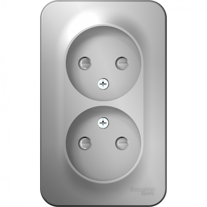 Розетка двойная SCHNEIDER ELECTRIC BLANCA без заземления, со шторкой, с изолирующей пластиной, 16А, 250В, алюминий BLNRA001213