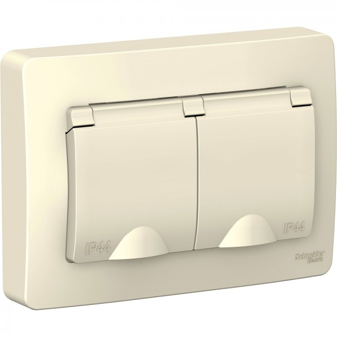 Розетка двойная SCHNEIDER ELECTRIC BLANCA IP44 с заземлением, со шторками, с крышками, 16А, 250В, молочный BLNRS441122