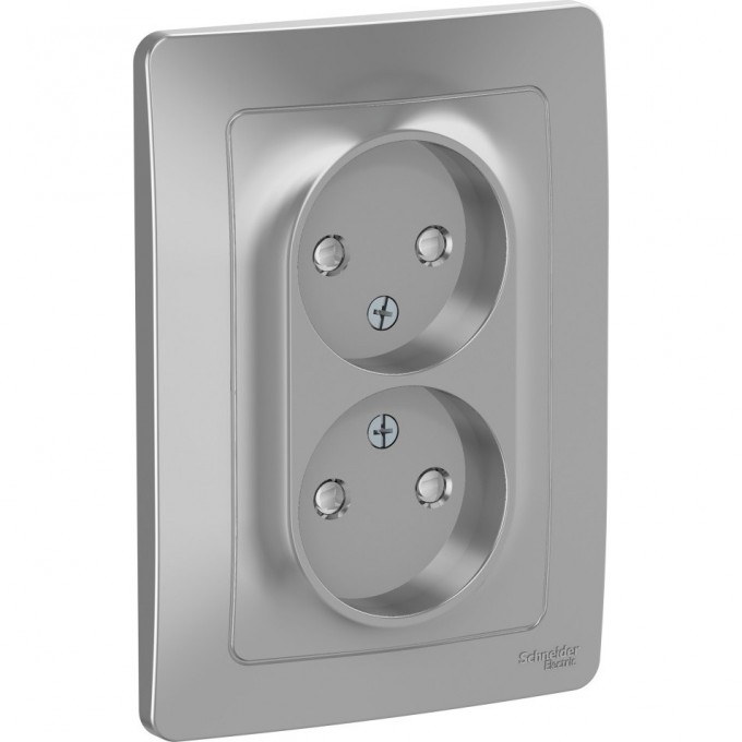 Розетка двойная SCHNEIDER ELECTRIC BLANCA с/у без заземления, со шторками, 16А, 250В, алюминий BLNRS000123