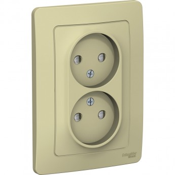 Розетка двойная SCHNEIDER ELECTRIC BLANCA с/у без заземления, со шторками, 16А, 250В, бежевый