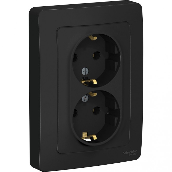 Розетка двойная SCHNEIDER ELECTRIC BLANCA с/у, с заземлением, без шторок, 16А, 250В, антрацит BLNRS001026