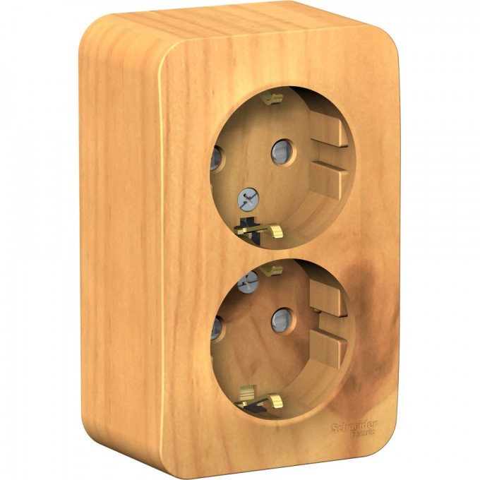 Розетка двойная SCHNEIDER ELECTRIC BLANCA с заземлением, со шторками, с изолирующей пластиной, 16А, 250В, ясень BLNRA011215