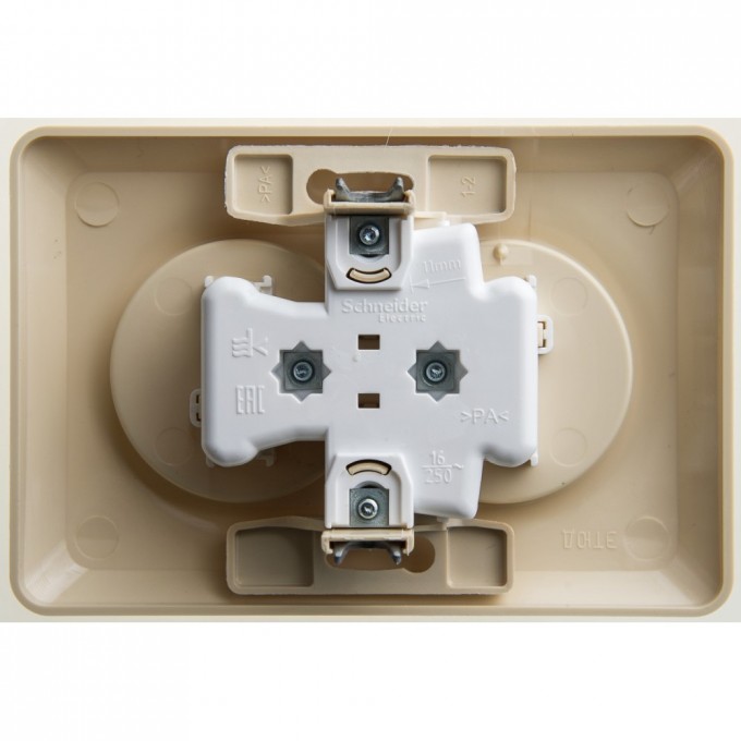 Розетка двойная SCHNEIDER ELECTRIC ЭТЮД С/У без заземления со шторками 16А 250B, кремовый, Россия PC16-106K