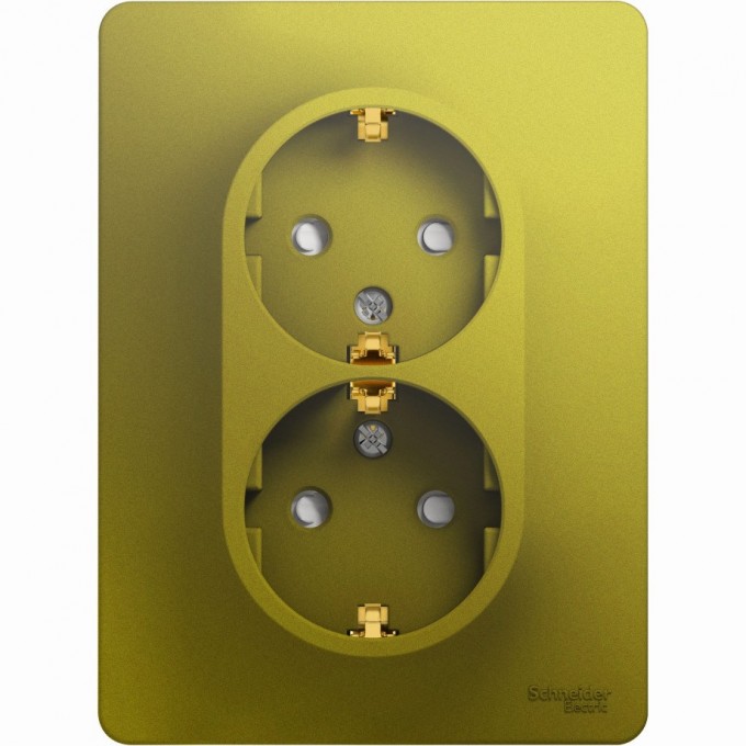 Розетка двойная SCHNEIDER ELECTRIC GLOSSA с заземлением, со шторками, в сборе, фисташковый GSL001026