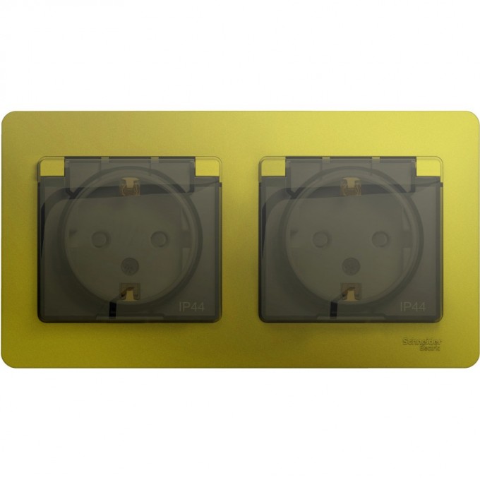 Розетка двойная SCHNEIDER ELECTRIC GLOSSA с заземлением, со шторками, в сборе, IP44, фисташковый GSL001047