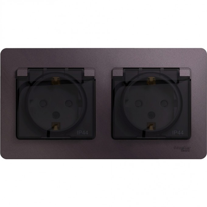 Розетка двойная SCHNEIDER ELECTRIC GLOSSA с заземлением, со шторками, в сборе, IP44, сиреневый туман GSL001447
