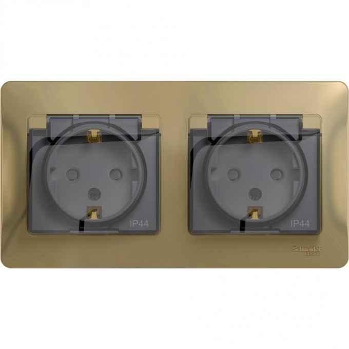 Розетка двойная SCHNEIDER ELECTRIC GLOSSA с заземлением, со шторками, в сборе, IP44, титан GSL000447