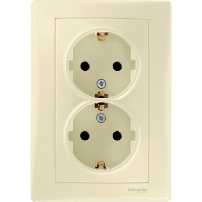 Розетка двойная SCHNEIDER ELECTRIC SEDNA, с зазем. конт., с защит. шторками, 16А, 250В, бежевый SDN3000747