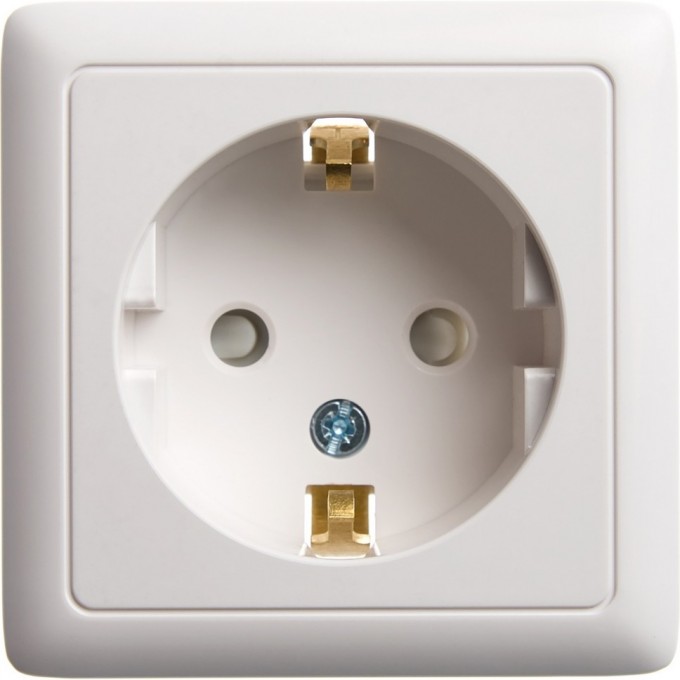 Розетка одинарная SCHNEIDER ELECTRIC ХИТ О/У, с заземлением со шторками 16А, 250В, БЕЛЫЙ. Россия RA16-138-B