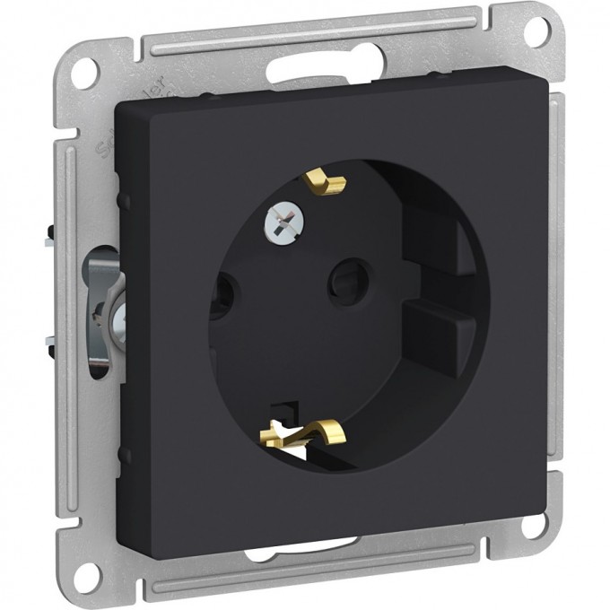 Розетка SCHNEIDER ELECTRIC ATLASDESIGN с заземлением, со шторками, механизм, карбон ATN001045