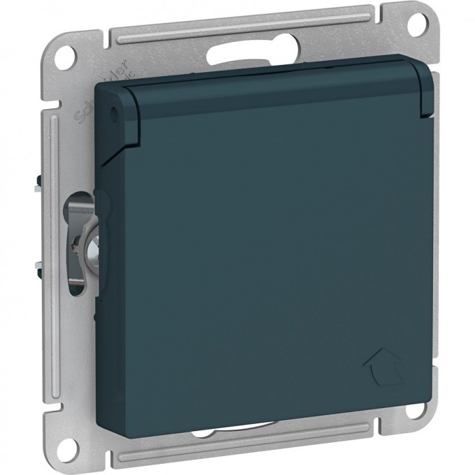 Розетка SCHNEIDER ELECTRIC ATLASDESIGN с заземлением, со шторками, с крышкой, механизм, изумруд ATN000846