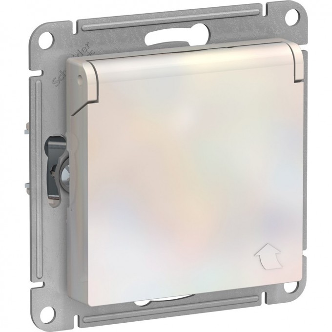 Розетка SCHNEIDER ELECTRIC ATLASDESIGN с заземлением, со шторками, с крышкой, механизм, жемчуг ATN000446