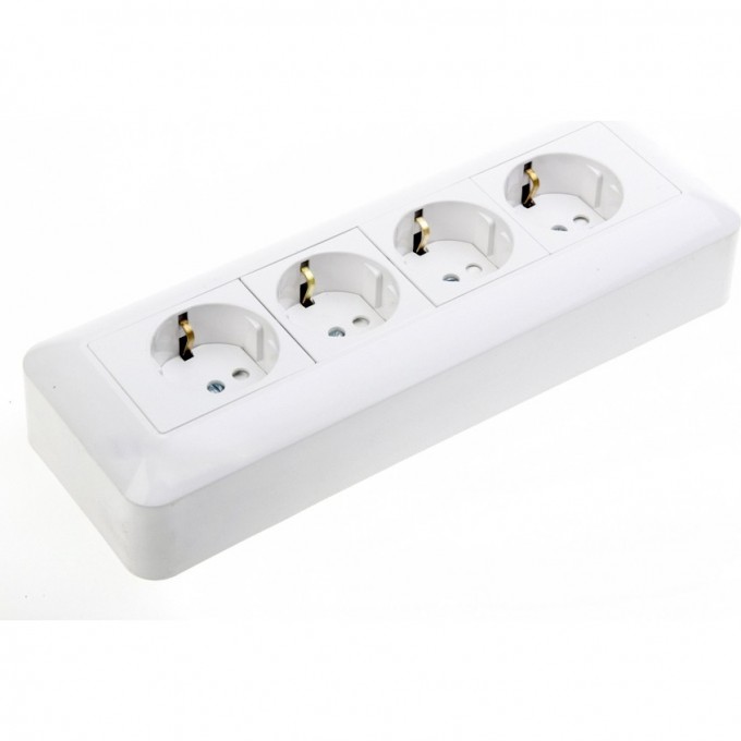 Розетка SCHNEIDER ELECTRIC ПРИМА О/У 4-местная, с заземлением, со шторками, МОНТ.ПЛ.16А 250В, белый,опт.уп.Россия RA16-411M-B