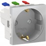 Розетка SCHNEIDER ELECTRIC UNICA MODULAR с заземлениям, со шторками, с быстрозажимными клеммами, 16А 250В, 2 модуля, алюминий NU305730