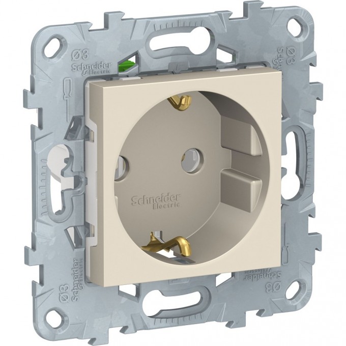 Розетка SCHNEIDER ELECTRIC UNICA NEW с заземлением, без шторок, с быстрозажимными клеммами,16 А, 250 В, бежевый NU505644