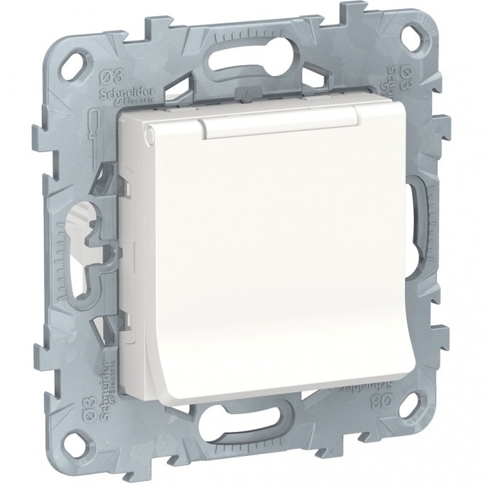 Розетка SCHNEIDER ELECTRIC UNICA NEW с заземлением, со шторками, с крышкой, 16 А, 250 В, IP21, белый NU503718TA
