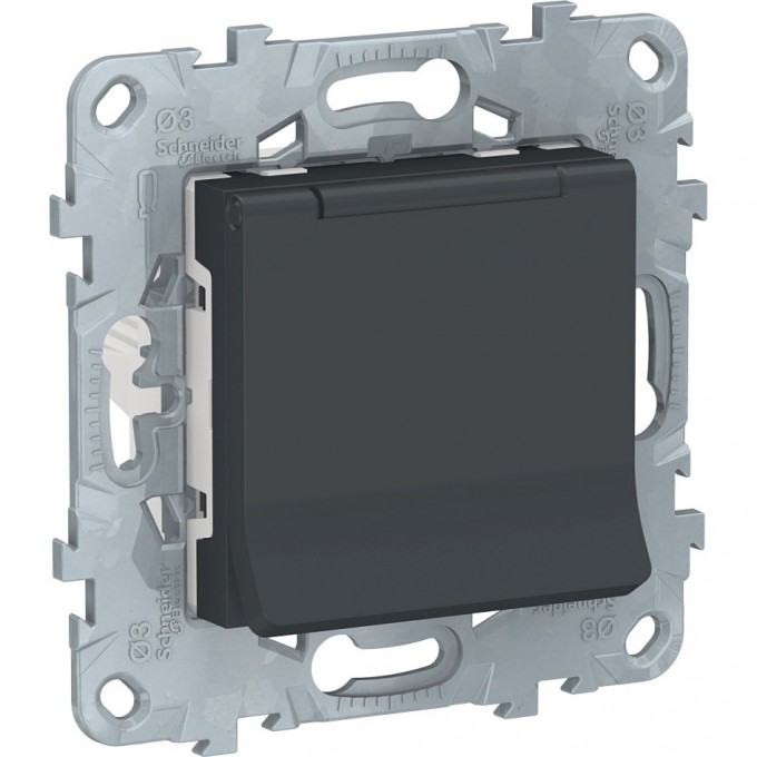 Розетка SCHNEIDER ELECTRIC UNICA NEW с заземлением, со шторками, с крышкой, 16 А, 250 В, IP40, антрацит NU503754TA