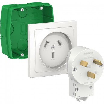 Силовой комплект SCHNEIDER ELECTRIC BLANCA 32 А, 250 В: розетка, вилка, монтажная коробка, БЕЛЫЙ