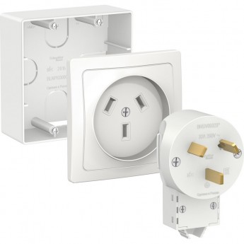 Силовой комплект SCHNEIDER ELECTRIC BLANCA 32 А, 250 В: розетка, вилка, подъемная коробка, БЕЛЫЙ