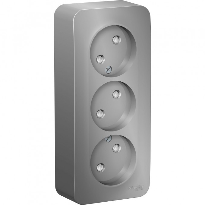 Трёхместная розетка SCHNEIDER ELECTRIC BLANCA без заземления, со шторками, с изолирующей пластиной, 16А, 250В, АЛЮМИНИЙ BLNRA001313