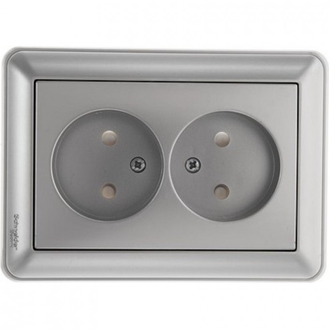 Розетка двойная SCHNEIDER ELECTRIC W59 без заземления со шторками, 16А, в сборе, матовый хром RS16-254-58