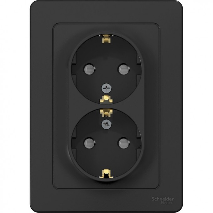 Розетка двойная SCHNEIDER ELECTRIC W59 с заземлением со шторками, 16А, в сборе, чёрный бархат RS16-255-68