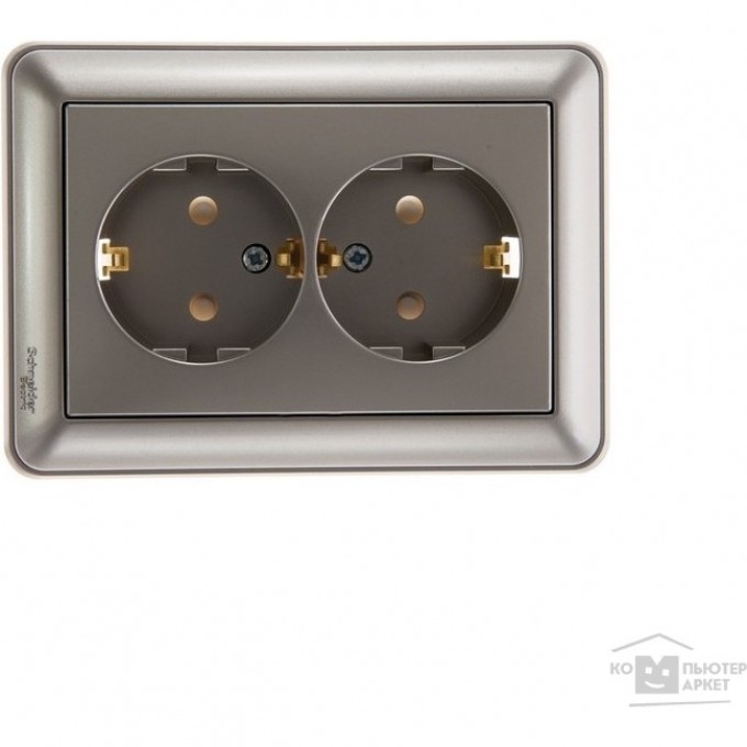 Розетка двойная SCHNEIDER ELECTRIC W59 с заземлением со шторками, 16А, в сборе, шампань RS16-255-48