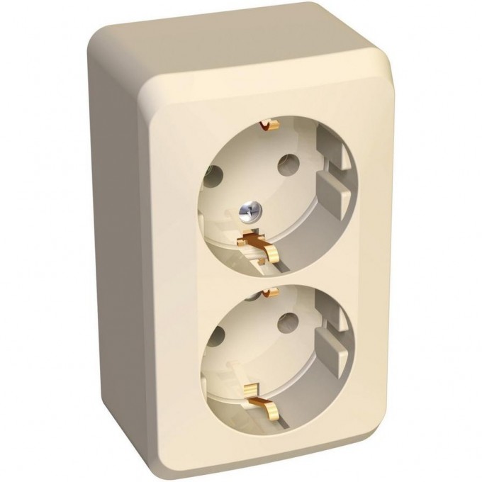 Розетка двойная SCHNEIDER ELECTRIC ЭТЮД с заземлением без шторок 16А 250B, кремовый, Россия PA16-007K