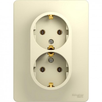 Розетка двойная SCHNEIDER ELECTRIC GLOSSA с заземлением, в сборе, бежевый